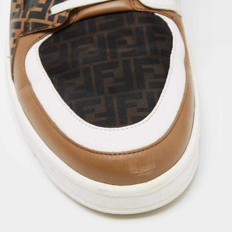 Pre Owned Fendi Tri Color Zucca Leather and Mesh Low Top Sneakers Size 44