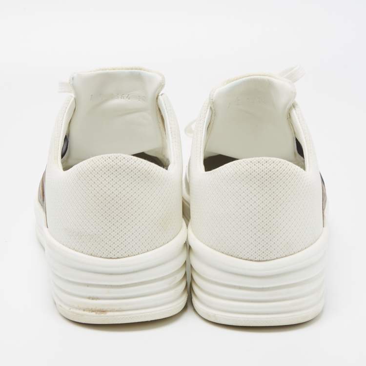 Pre Owned Fendi Tri Color Zucca Leather and Mesh Low Top Sneakers Size 44