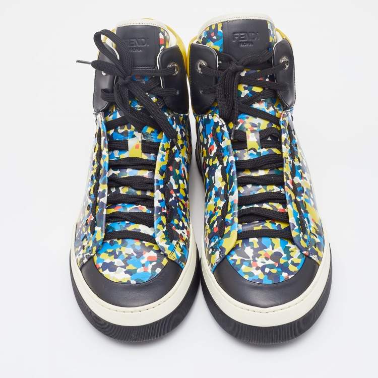 Pre Owned Fendi Multicolor Leather High Top Sneakers Size 41
