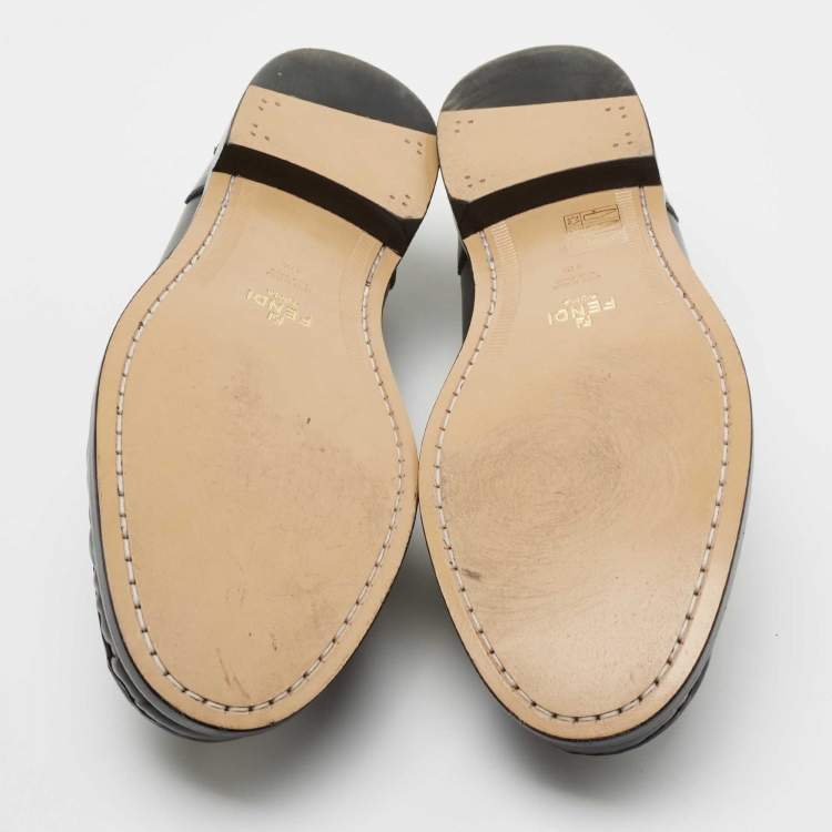 Pre Owned Fendi Black Leather Fendi O' Lock Loafers Size 41.5