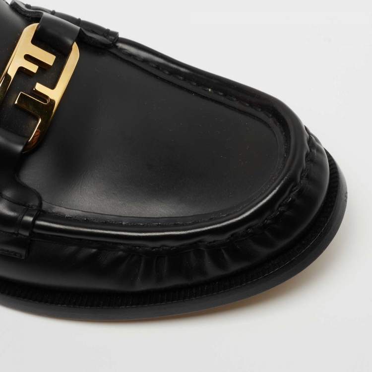 Pre Owned Fendi Black Leather Fendi O' Lock Loafers Size 41.5