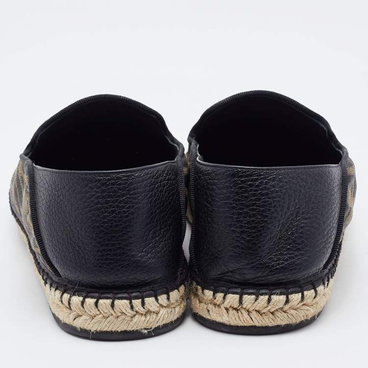 Pre Owned Fendi Brown/Black Zucca Canvas and Leather Espadrille Smoking Slippers Size 43