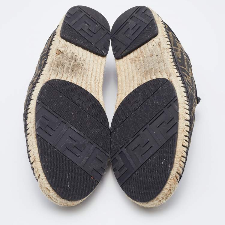 Pre Owned Fendi Brown/Black Zucca Canvas and Leather Espadrille Smoking Slippers Size 43