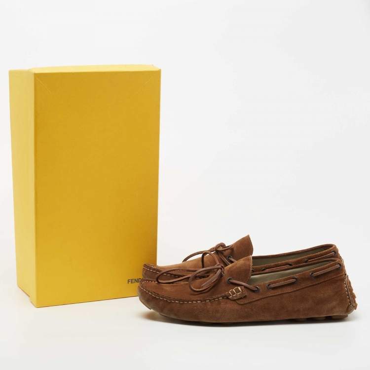 Pre Owned Fendi Brown Suede Driving Loafers Size 43.5