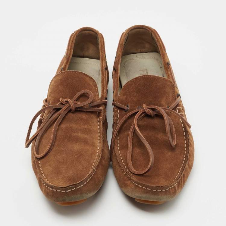 Pre Owned Fendi Brown Suede Driving Loafers Size 43.5