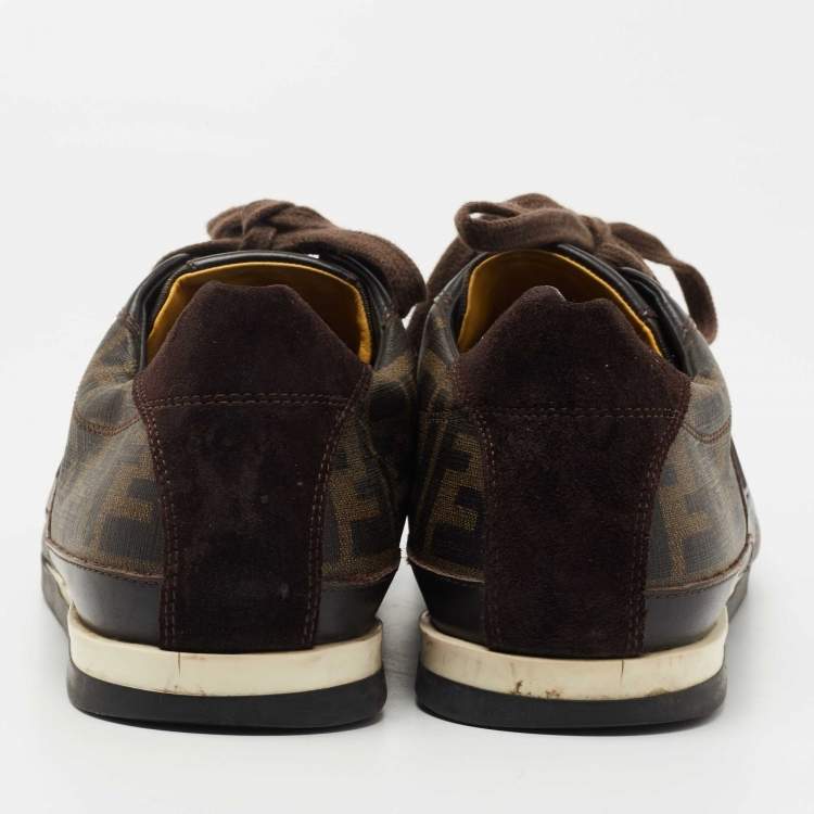 Pre Owned Fendi Brown Zucca Canvas and Leather Low Top Sneakers Size 44.5 