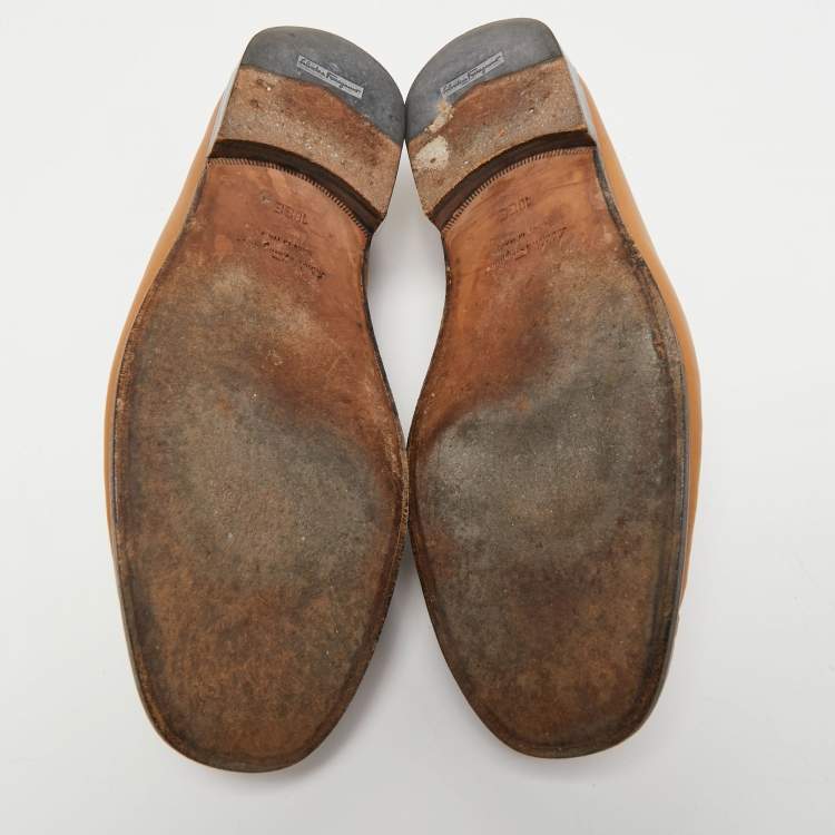 Pre Owned Salvatore Ferragamo Brown Leather Gancio Slip On Loafers Size 44.5