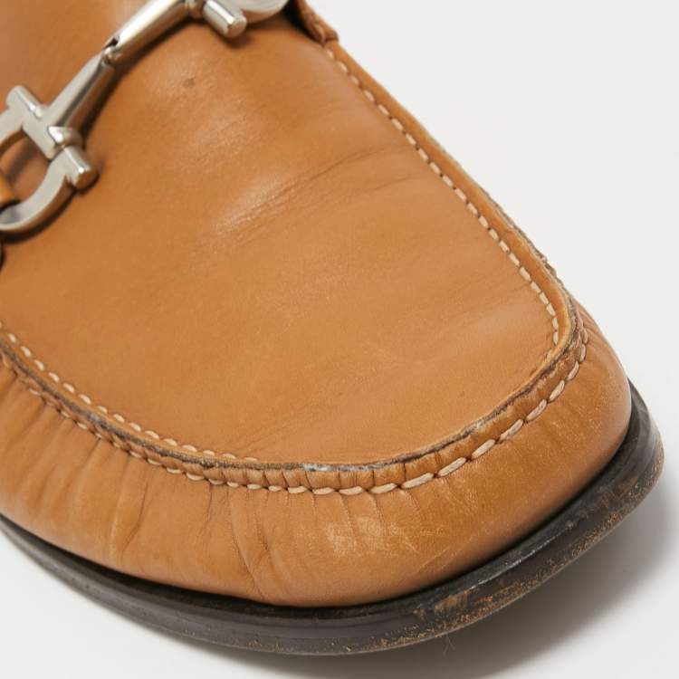 Pre Owned Salvatore Ferragamo Brown Leather Gancio Slip On Loafers Size 44.5