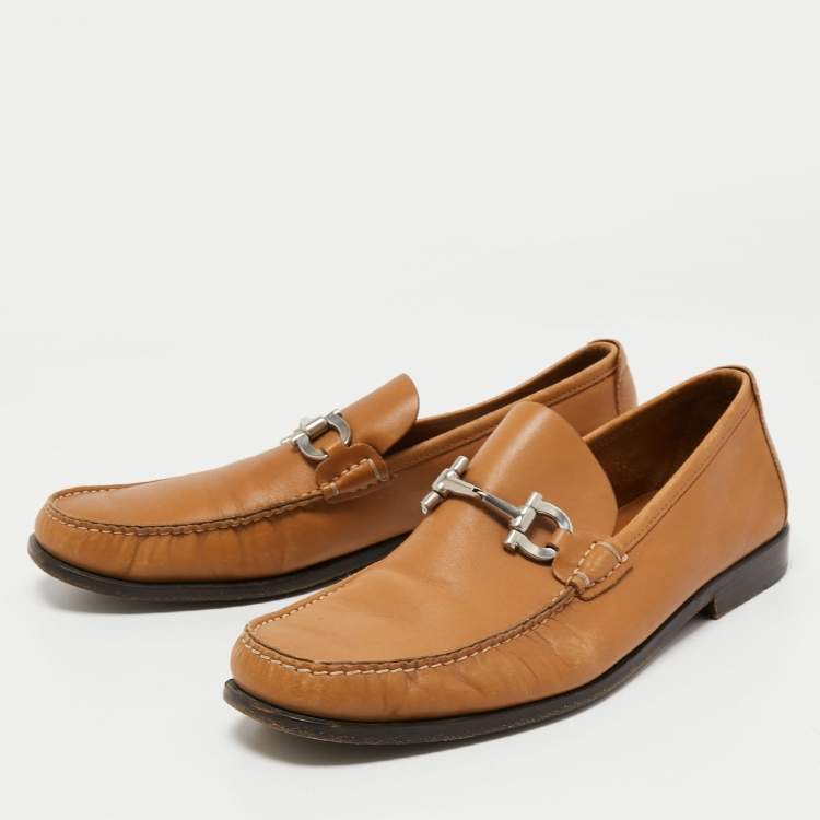 Pre Owned Salvatore Ferragamo Brown Leather Gancio Slip On Loafers Size 44.5