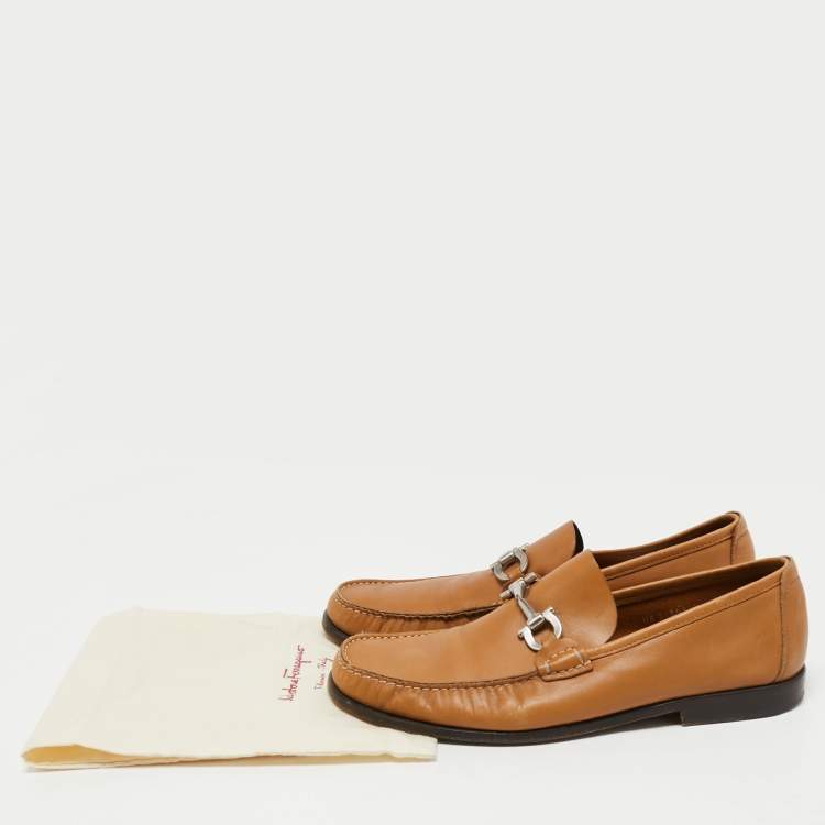 Pre Owned Salvatore Ferragamo Brown Leather Gancio Slip On Loafers Size 44.5