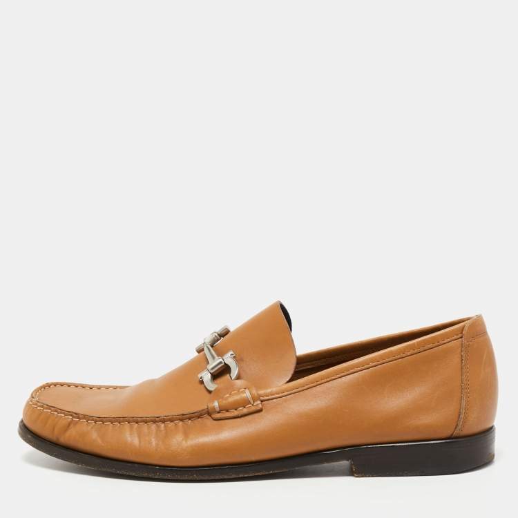 Pre Owned Salvatore Ferragamo Brown Leather Gancio Slip On Loafers Size 44.5