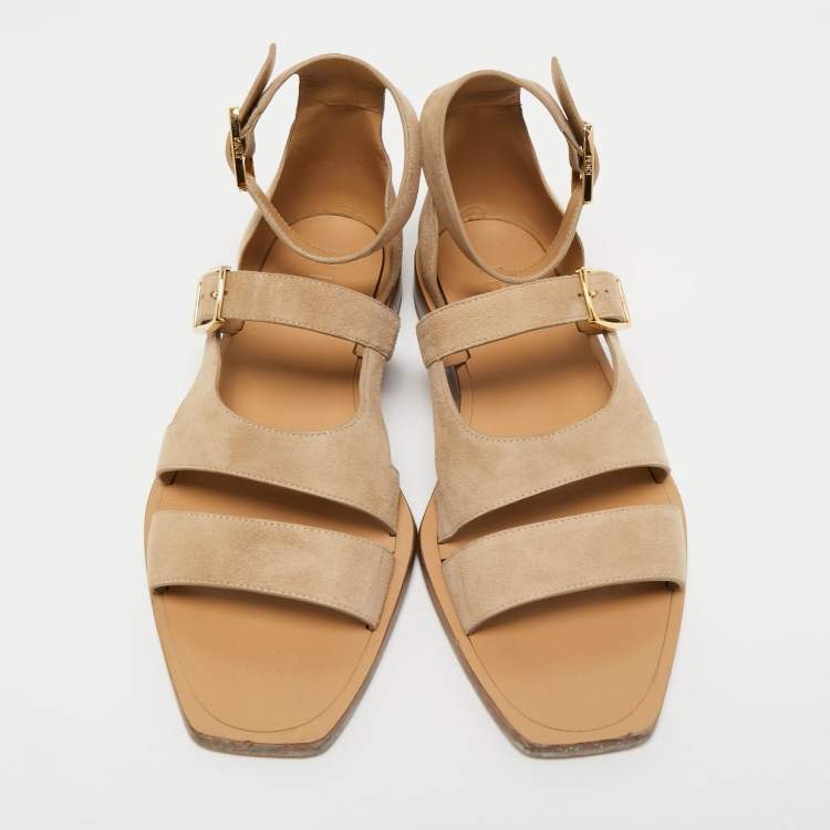 Pre Owned Fendi Beige Suede Flat Sandals Size 42