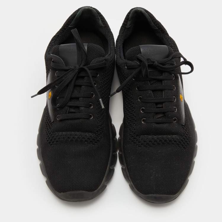 Pre Owned Fendi Black Knit Fabric Low Top Sneakers Size 40