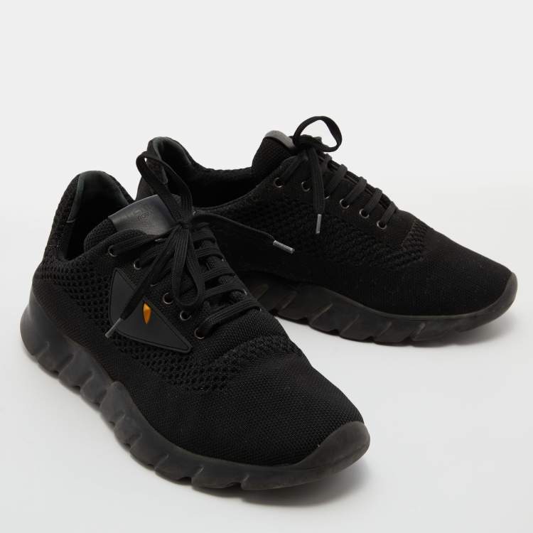 Pre Owned Fendi Black Knit Fabric Low Top Sneakers Size 40