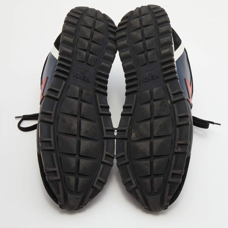 Pre Owned Fendi Black/Blue Leather and Suede Low Top Sneakers Size 43