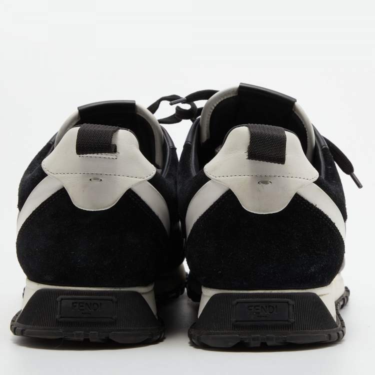 Pre Owned Fendi Black/Blue Leather and Suede Low Top Sneakers Size 43