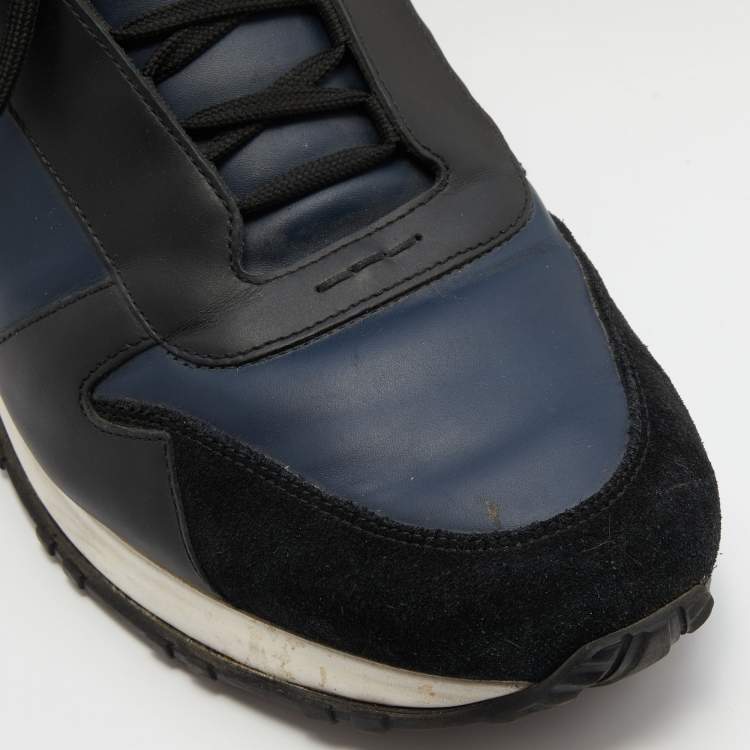 Pre Owned Fendi Black/Blue Leather and Suede Low Top Sneakers Size 43