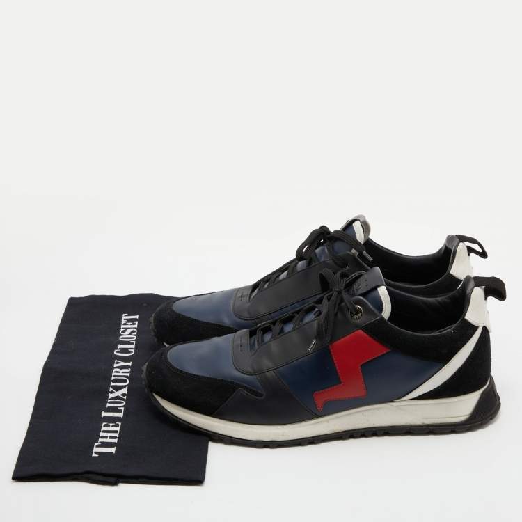 Pre Owned Fendi Black/Blue Leather and Suede Low Top Sneakers Size 43