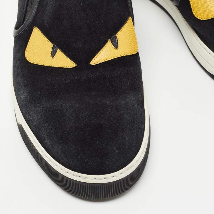 Pre Owned Fendi Black Suede Monster Eye Slip On Sneakers Size 45