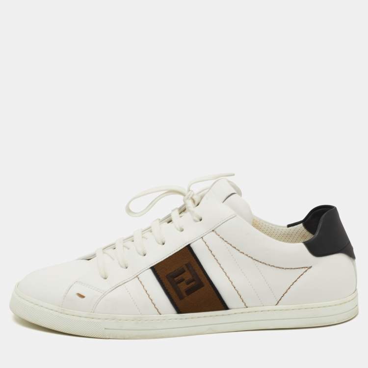Pre Owned Fendi White/Black Leather Low Top Sneakers Size 45