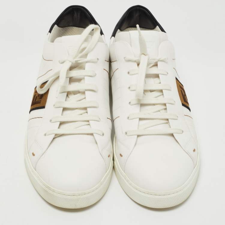 Pre Owned Fendi White/Black Leather Low Top Sneakers Size 45