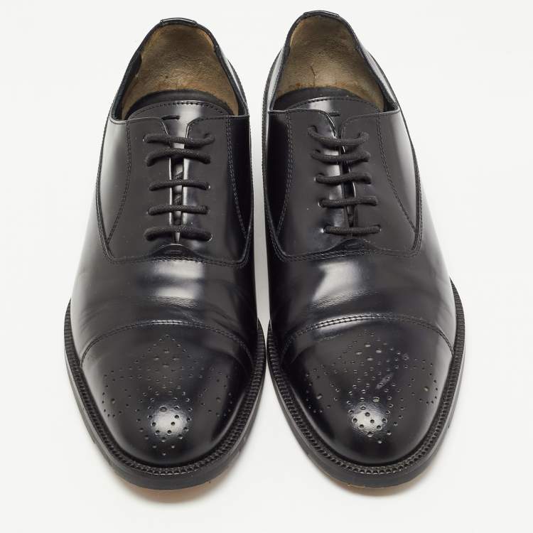 Pre Owned Fendi Black Leather Perforated Lace Up Oxfords Size 42.5