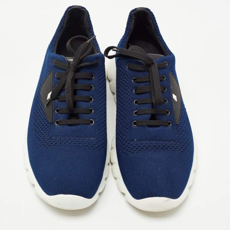 Pre Owned Fendi Blue Knit Fabric Low Top Sneakers Size 41