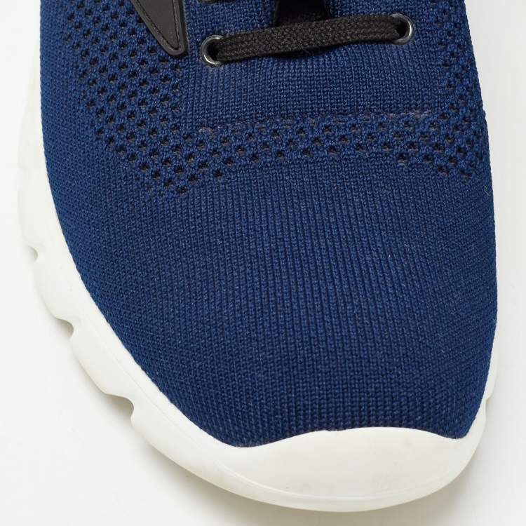 Pre Owned Fendi Blue Knit Fabric Low Top Sneakers Size 41