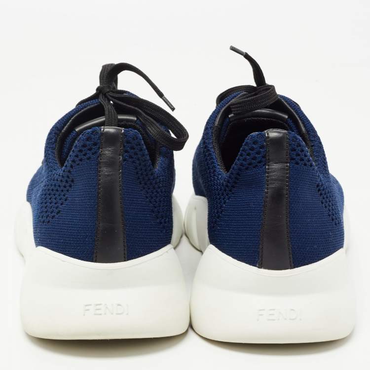 Pre Owned Fendi Blue Knit Fabric Low Top Sneakers Size 41