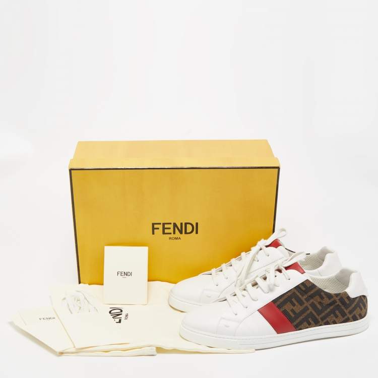 Pre Owned Fendi Tricolour Leather and FF Canvas Low Top Sneakers Size 42