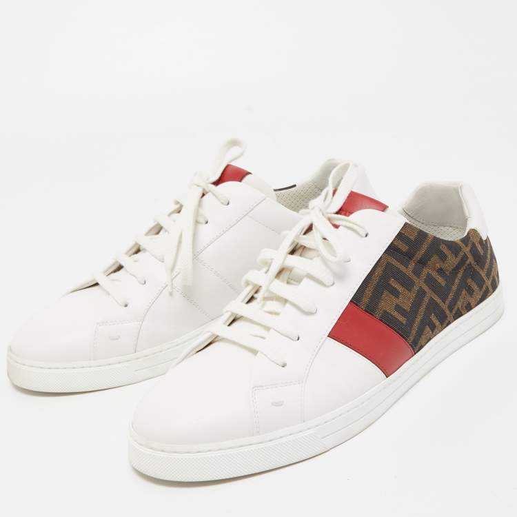 Pre Owned Fendi Tricolour Leather and FF Canvas Low Top Sneakers Size 42