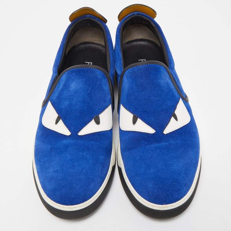 Pre Owned Fendi Tri Color Suede and Leather Monster Eye Slip On Sneakers Size 43