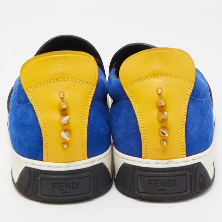 Pre Owned Fendi Tri Color Suede and Leather Monster Eye Slip On Sneakers Size 43