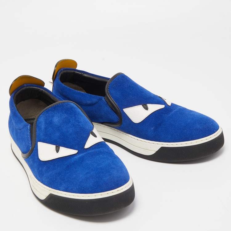 Pre Owned Fendi Tri Color Suede and Leather Monster Eye Slip On Sneakers Size 43