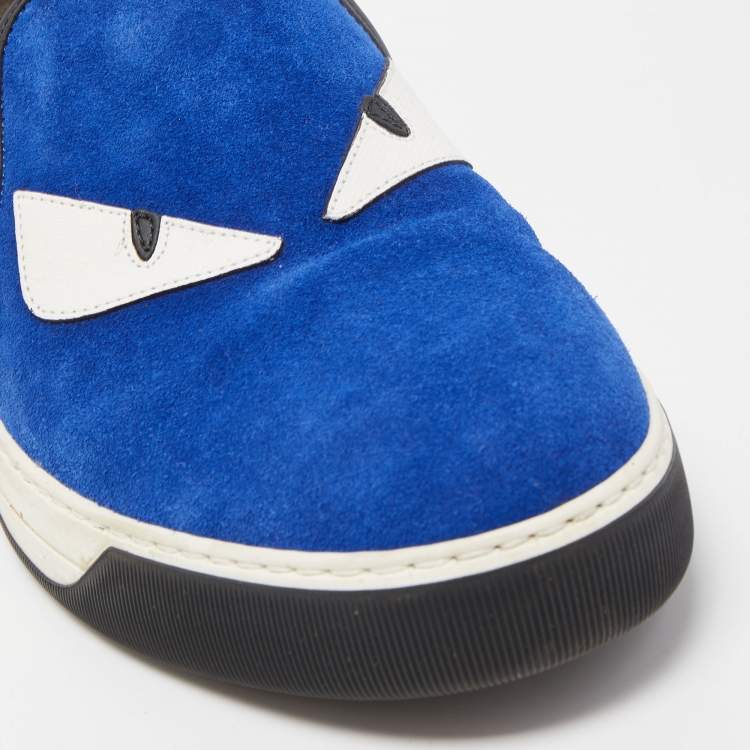 Pre Owned Fendi Tri Color Suede and Leather Monster Eye Slip On Sneakers Size 43