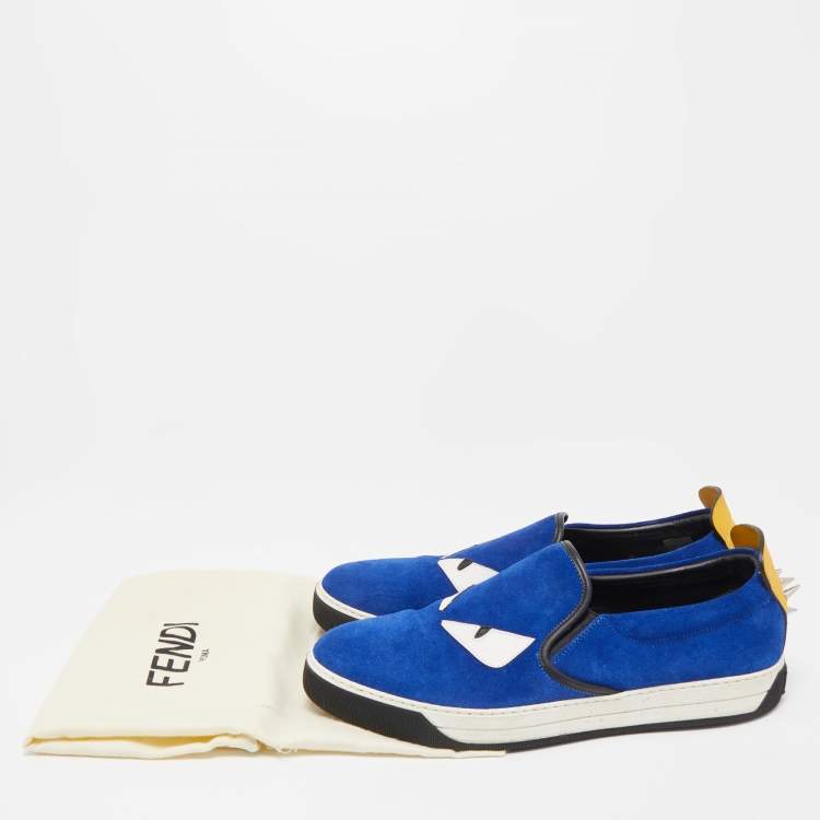 Pre Owned Fendi Tri Color Suede and Leather Monster Eye Slip On Sneakers Size 43