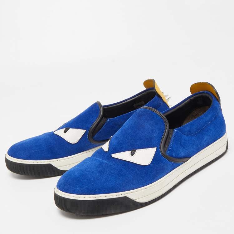 Pre Owned Fendi Tri Color Suede and Leather Monster Eye Slip On Sneakers Size 43