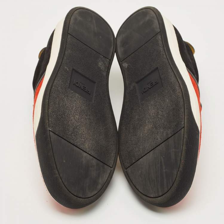 Pre Owned Fendi Tricolour Suede and Leather Monster Eyes Slip On Sneakers Size 43