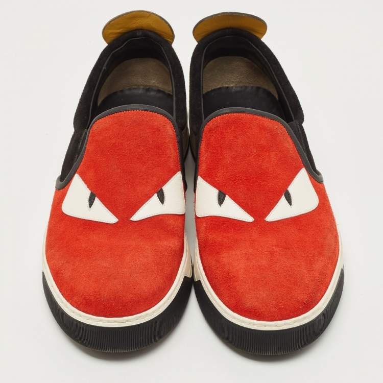 Pre Owned Fendi Tricolour Suede and Leather Monster Eyes Slip On Sneakers Size 43