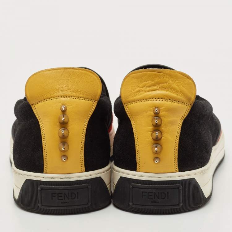 Pre Owned Fendi Tricolour Suede and Leather Monster Eyes Slip On Sneakers Size 43
