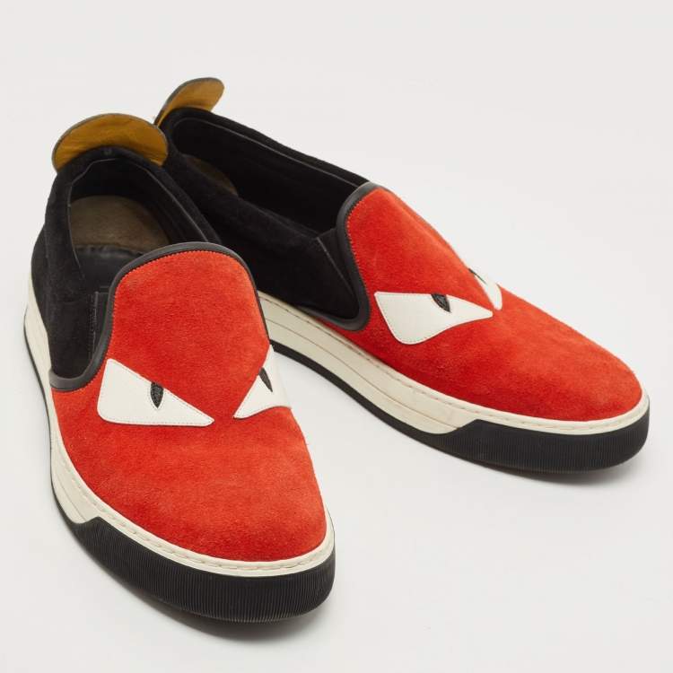 Pre Owned Fendi Tricolour Suede and Leather Monster Eyes Slip On Sneakers Size 43