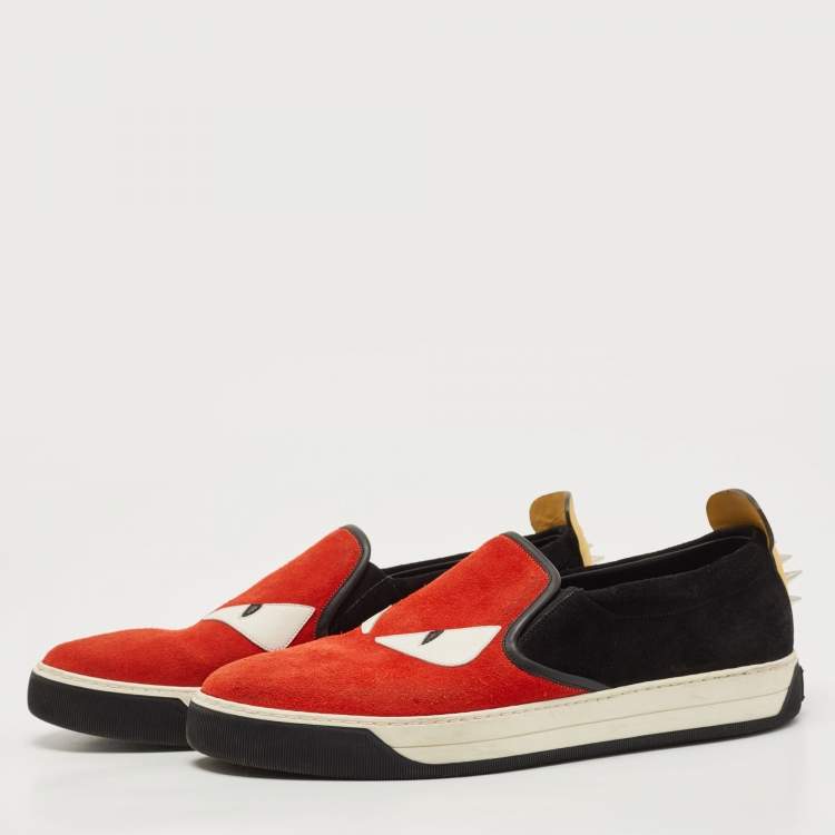 Pre Owned Fendi Tricolour Suede and Leather Monster Eyes Slip On Sneakers Size 43