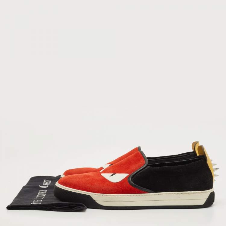 Pre Owned Fendi Tricolour Suede and Leather Monster Eyes Slip On Sneakers Size 43