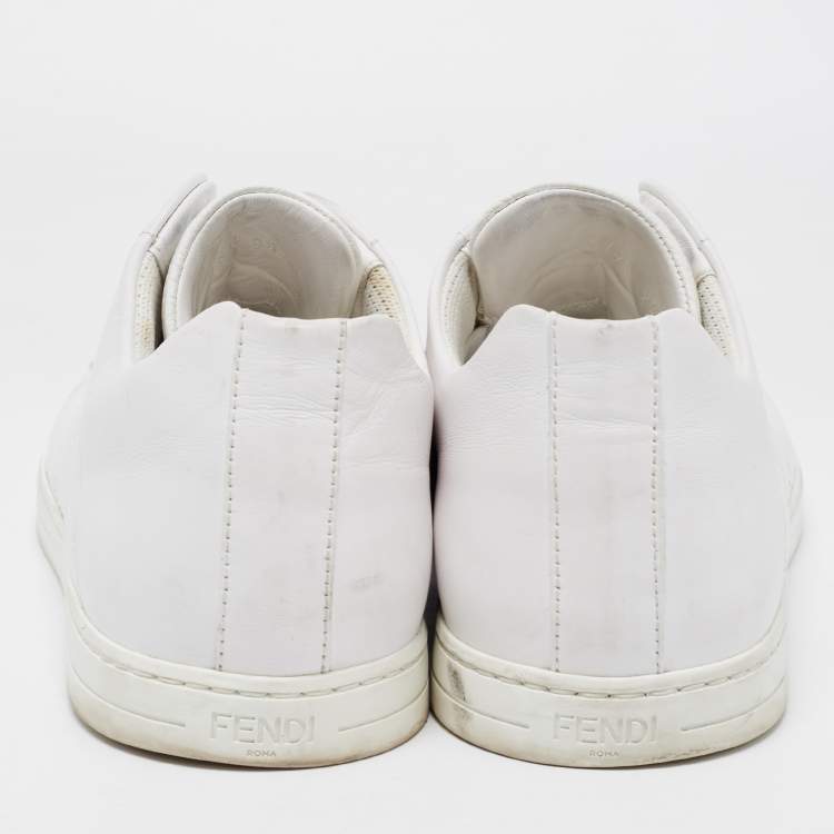 Pre Owned Fendi White Leather FF Crisscross Strap Slip On Sneakers Size 43.5