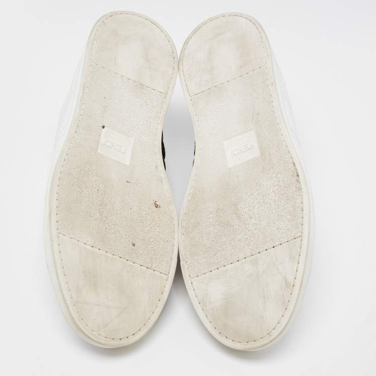 Pre Owned Fendi White Leather FF Crisscross Strap Slip On Sneakers Size 43.5
