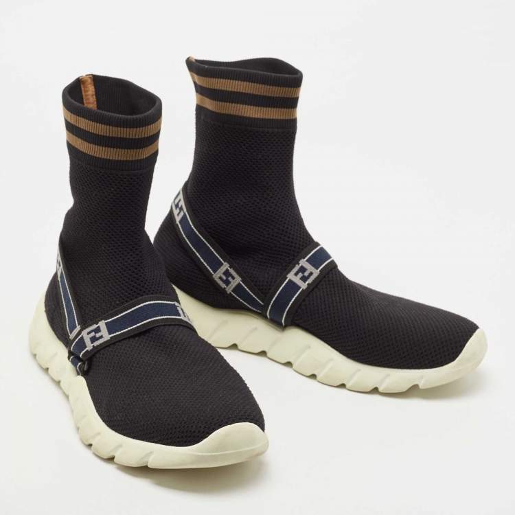 Pre Owned Fendi Black Knit Fabric High Top Sock Sneakers Size 43