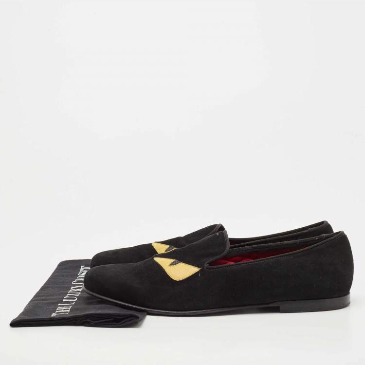 Pre Owned Fendi Black/Yellow Suede Monster Eyes Slip On Sneakers Size 44