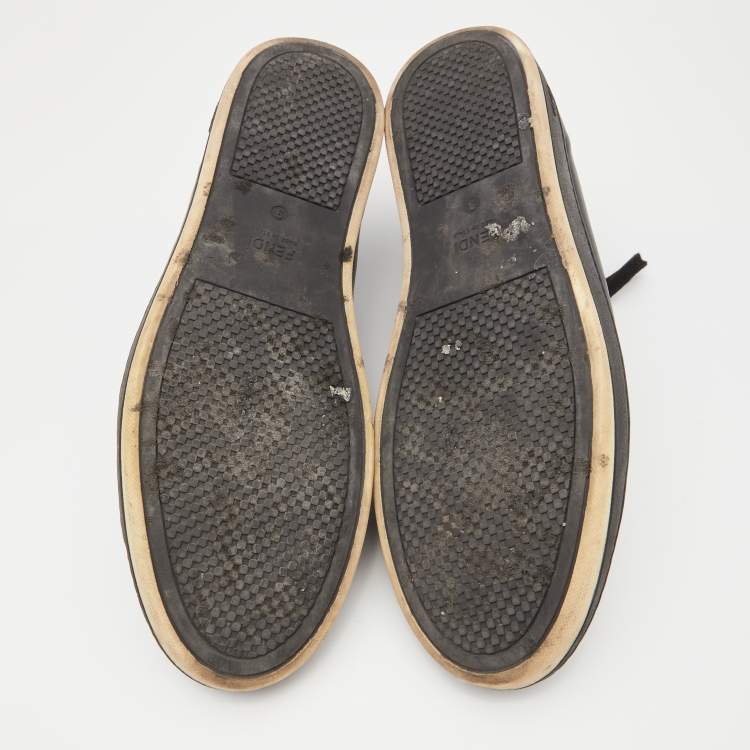 Pre Owned Fendi Brown/Black Striped Canvas and Leather Low Top Sneakers Size 43