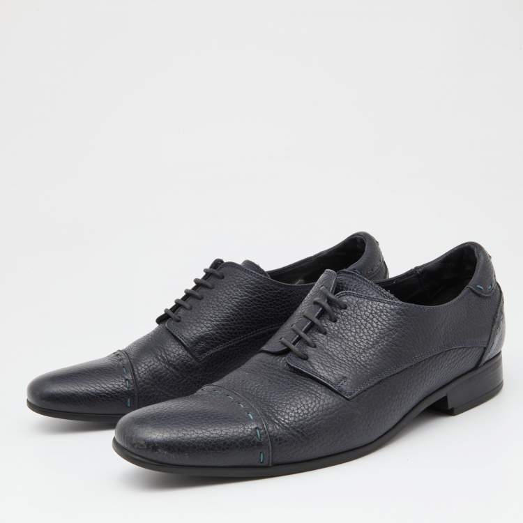 Pre Owned Fendi Black Leather Cap Toe Lace Up Oxford Size 41