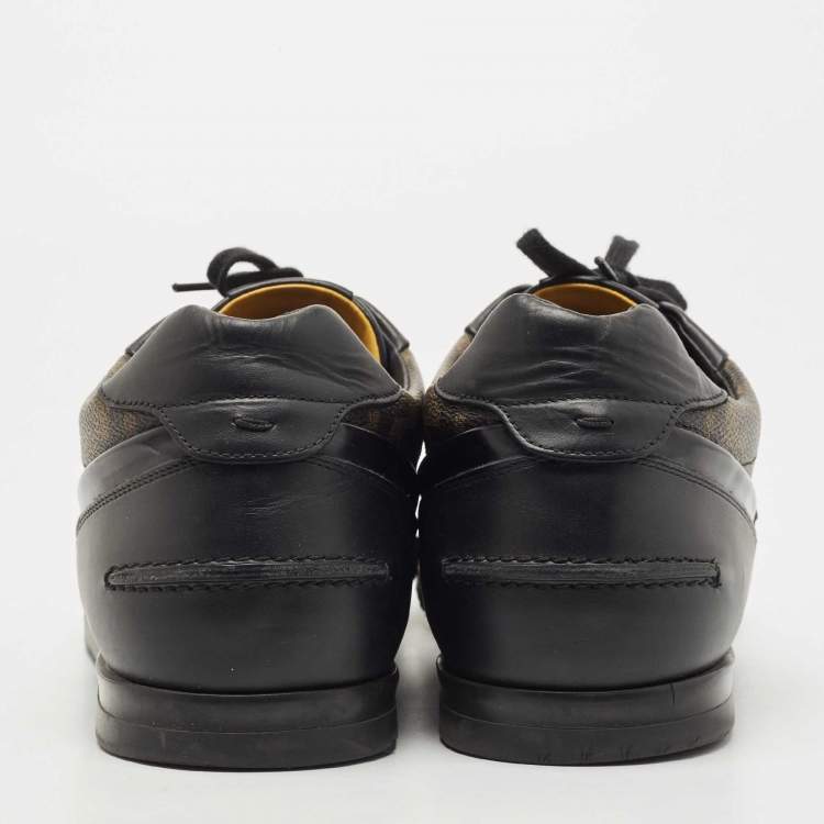 Pre Owned Fendi Brown/Black Zucca Canvas and Leather Low Top Sneakers Size 46